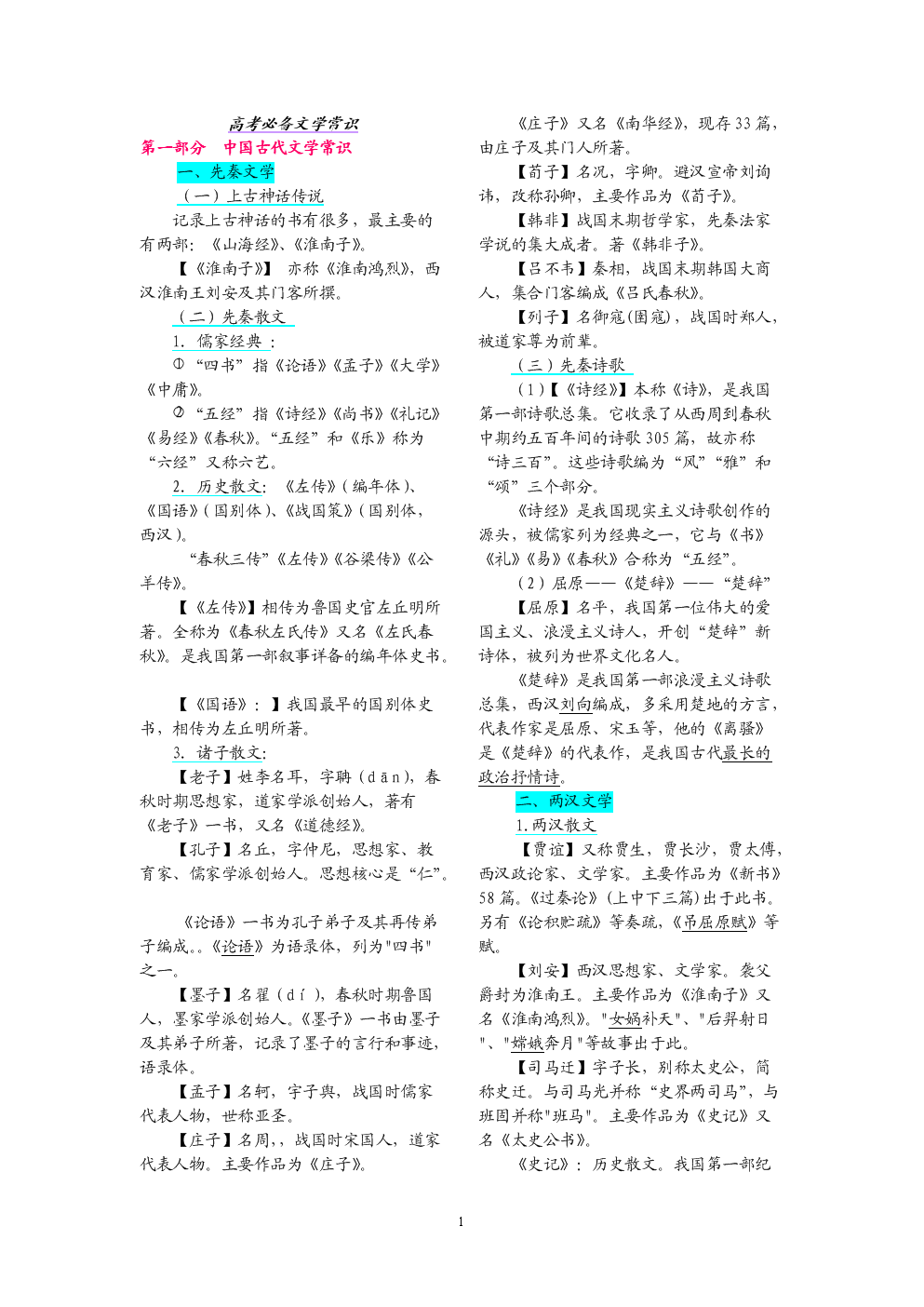 高考必考文学常识3000_文学常识必考300题