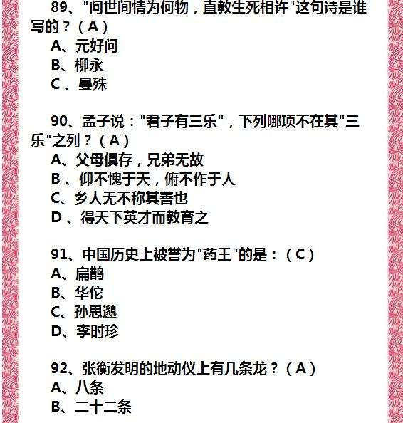 小学必考国学常识200题_小学国学常识200题 含答案