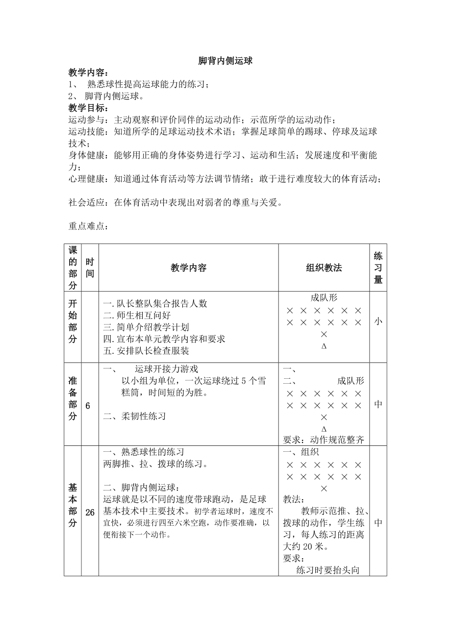 足球脚内侧传接球教案_足球脚内侧传接球教案模板