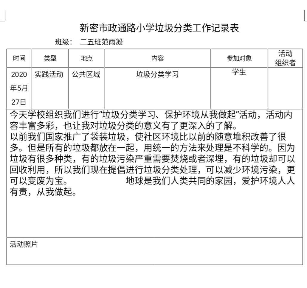 垃圾分类小常识活动记录表_垃圾分类小常识活动记录表内容