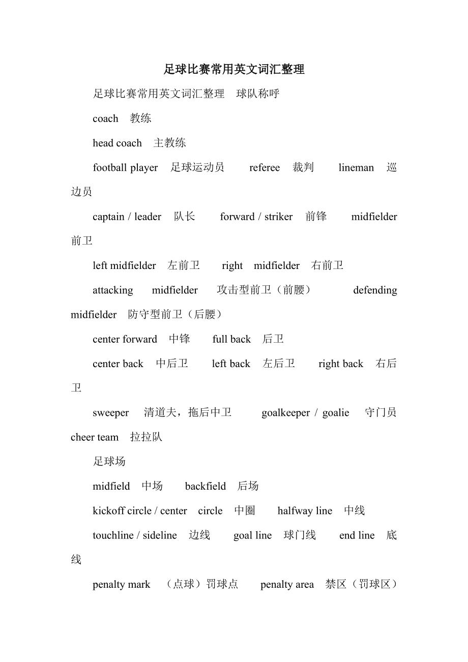 关于足球的英语单词_关于足球的英语单词100个