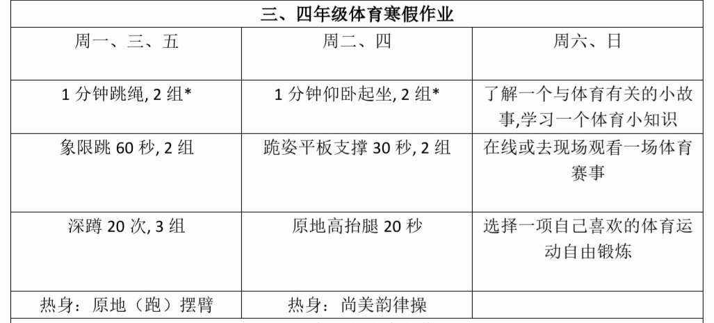 体育寒假作业记录表_体育寒假作业记录表怎么写三年级